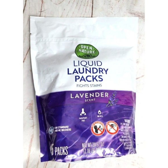 Open Nature Liquid Laundry Packs Fights Stains Lavender Scent 45 Pack Detergent - Picture 2 of 10